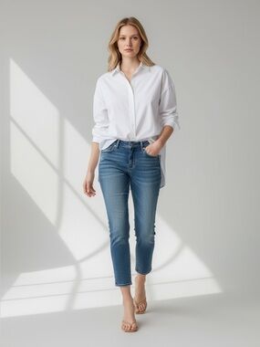 Silver Skinny Jeans Aiko High Capri Ankle Crop Mid Blue  Denim Size 26